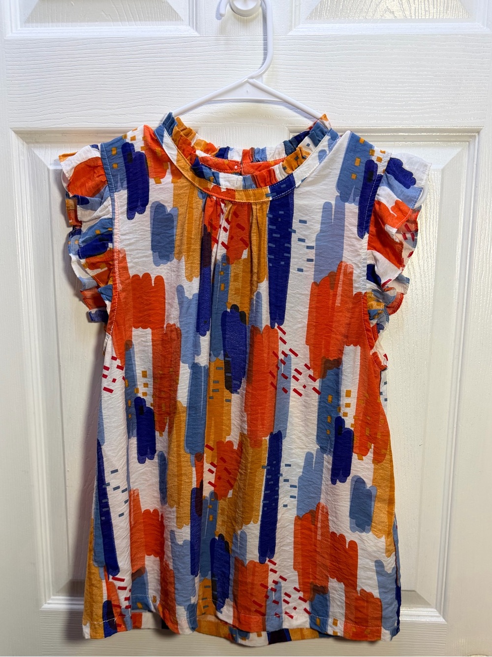 THML Women’s Short Sleeve Flutter Top in White, Orange, Blue, Gold